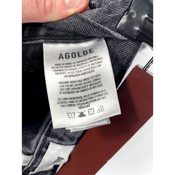 Agolde 90’s Crop Black Shutter Loose Fit Distressed Button Fly Denim Jeans Pants - Picture 11 of 15